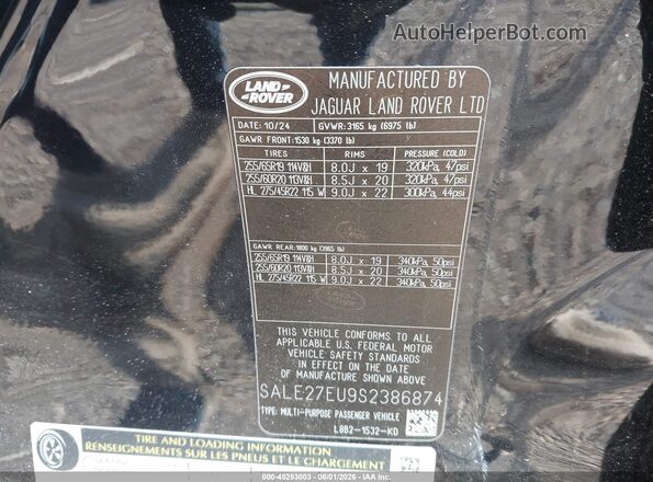 SALE27EU9S2386874 2025 LAND ROVER DEFENDER Black Вид підкапотного простору