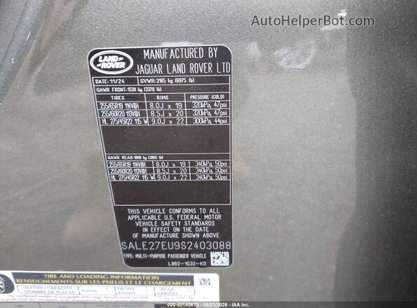 SALE27EU9S2403088 2025 LAND ROVER DEFENDER Зеленый Вид подкапотного пространства