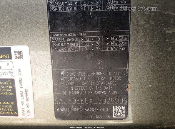 SALE9EEUXL2029995 2020 LAND ROVER DEFENDER Green ძრავის განყოფილების ხედი