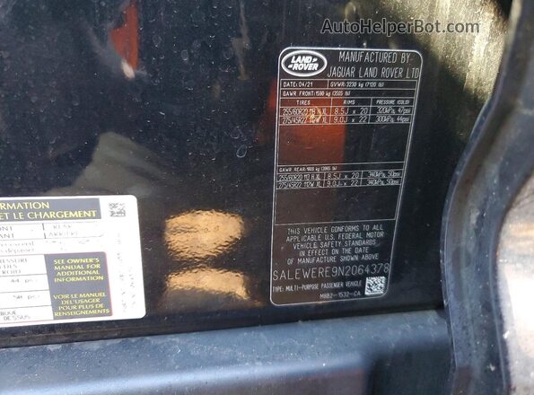 SALEWERE9N2064378 2022 LAND ROVER DEFENDER Black Вид підкапотного простору