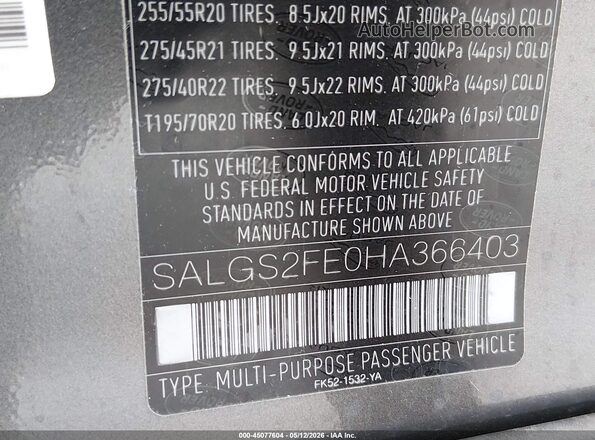 SALGS2FE0HA366403 2017 LAND ROVER RANGE ROVER Blue Widok komory silnika