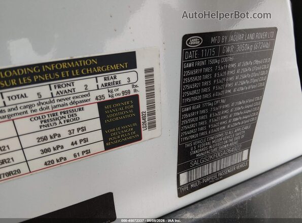 SALGS2KF0GA264922 2016 LAND ROVER RANGE ROVER White 