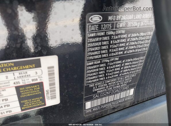 SALGS2KF2GA273945 2016 LAND ROVER RANGE ROVER Black ძრავის განყოფილების ხედი