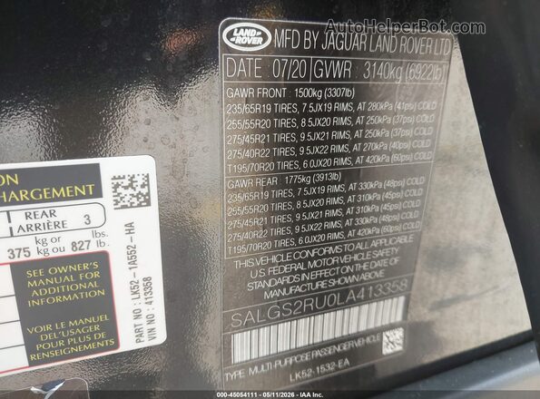 SALGS2RU0LA413358 2020 LAND ROVER RANGE ROVER Black Շարժիչի բաժամունքի տեսք