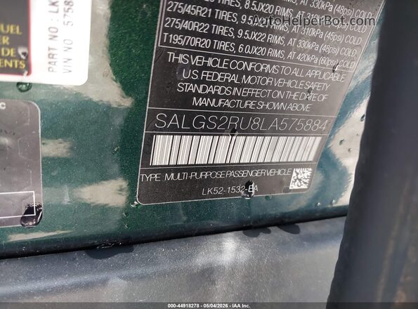 SALGS2RU8LA575884 2020 LAND ROVER RANGE ROVER Green ძრავის განყოფილების ხედი