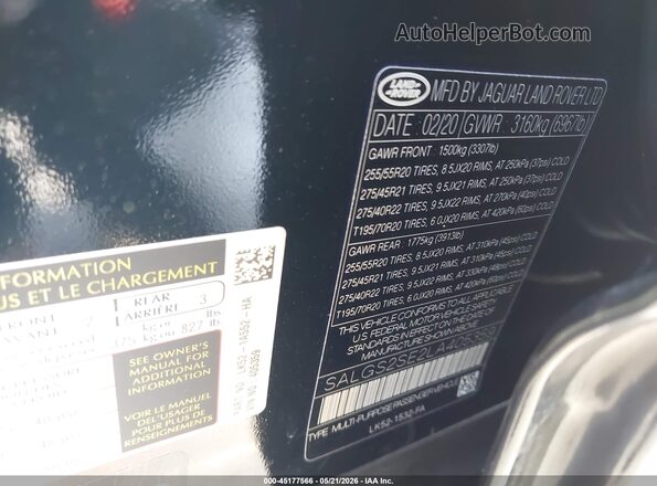 SALGS2SE2LA405359 2020 LAND ROVER RANGE ROVER Black Widok komory silnika