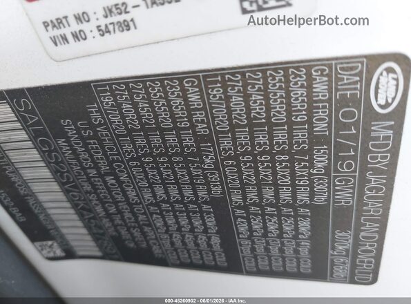 SALGS2SV6KA547891 2019 LAND ROVER RANGE ROVER White Вид підкапотного простору