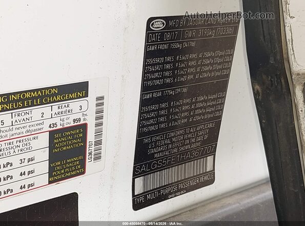 SALGS5FE1HA367707 2017 LAND ROVER RANGE ROVER Белый Вид подкапотного пространства