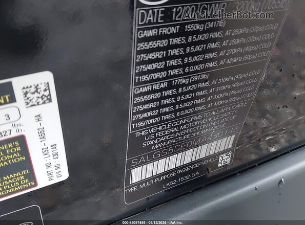 SALGS5SE0MA430148 2021 LAND ROVER RANGE ROVER Black Вид підкапотного простору