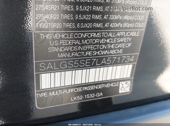 SALGS5SE7LA571734 2020 LAND ROVER RANGE ROVER Черный Вид подкапотного пространства