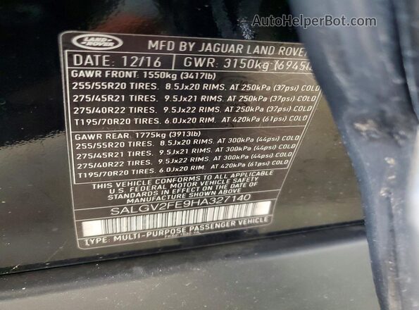 SALGV2FE9HA327140 2017 LAND ROVER RANGE Black ძრავის განყოფილების ხედი