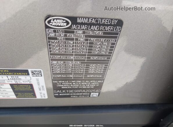 SALK19E98RA202540 2024 LAND ROVER RANGE ROVER Gray Widok komory silnika