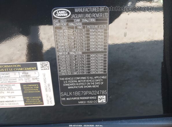 SALK1BE79PA024785 2023 LAND ROVER RANGE ROVER Black 
