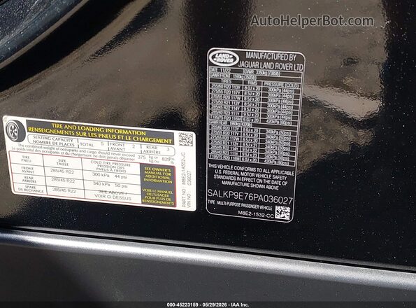 SALKP9E76PA036027 2023 LAND ROVER RANGE ROVER Black ძრავის განყოფილების ხედი
