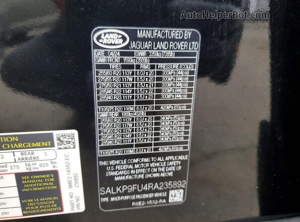 SALKP9FU4RA235892 2024 LAND ROVER RANGE Black 