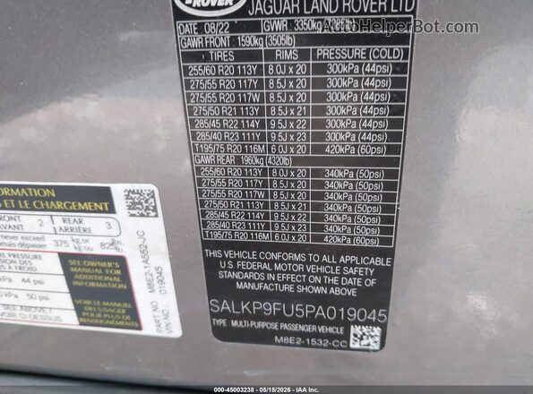 SALKP9FU5PA019045 2023 LAND ROVER RANGE ROVER Gray Вид підкапотного простору