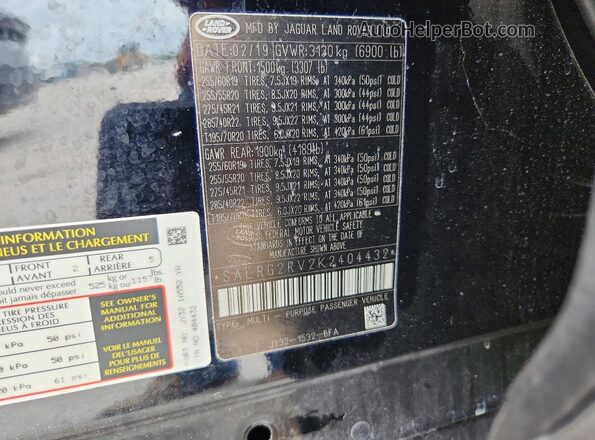 SALRG2RV2K2404432 2019 LAND ROVER DISCOVERY Black 