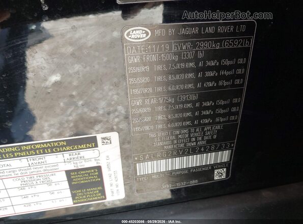 SALRG2RV2L2428733 2020 LAND ROVER DISCOVERY Black 