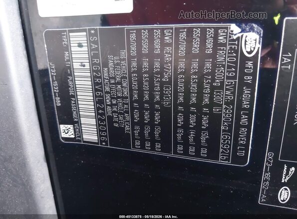 SALRG2RV6L2423096 2020 LAND ROVER DISCOVERY Black Widok komory silnika