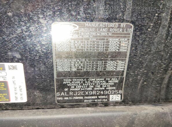 SALRJ2EX9R2490258 2024 LAND ROVER DISCOVERY Black VIN sticker view