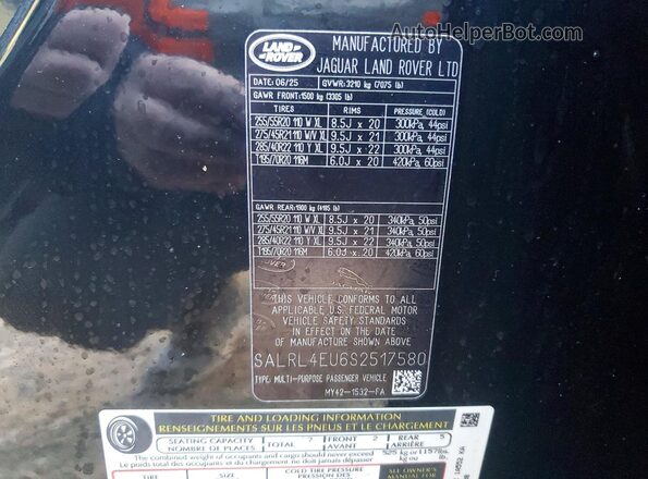 SALRL4EU6S2517580 2025 LAND ROVER DISCOVERY Black VIN sticker view