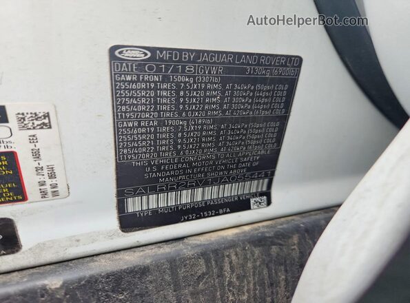SALRR2RV1JA055441 2018 LAND ROVER DISCOVERY White Vista de la etiqueta del VIN