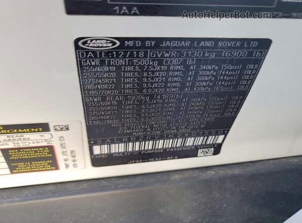 SALRR2RV1K2401550 2019 LAND ROVER DISCOVERY White Widok komory silnika