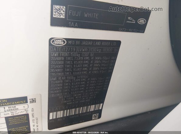 SALRR2RV7L2431167 2020 LAND ROVER DISCOVERY White ძრავის განყოფილების ხედი