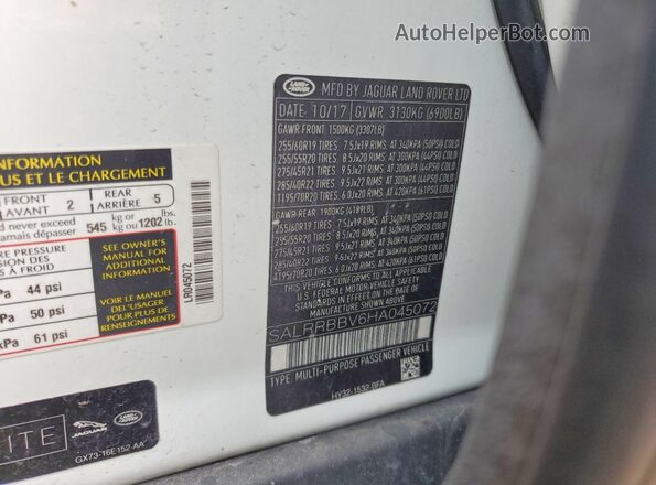 SALRRBBV6HA045072 2017 LAND ROVER DISCOVERY Белый 