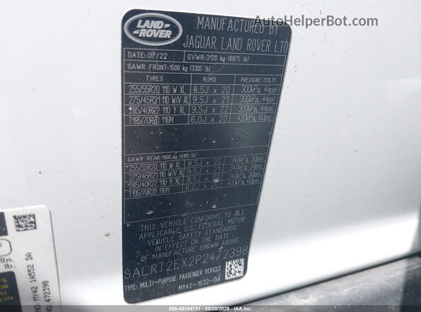 SALRT2EX2P2472398 2023 LAND ROVER DISCOVERY White 
