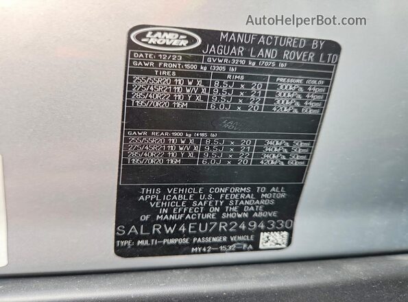SALRW4EU7R2494330 2024 LAND ROVER DISCOVERY Silver Vista interior de 360 grados