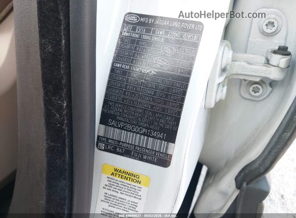 SALVP2BG0GH134941 2016 LAND ROVER RANGE ROVER EVOQUE Белый 