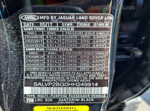 SALVP2BG0HH249914 2017 LAND ROVER RANGE Black 