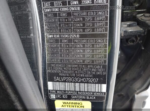 SALVP2BG3GH079207 2016 LAND ROVER RANGE ROVER EVOQUE Black Շարժիչի բաժամունքի տեսք