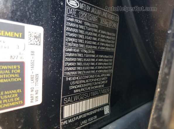 SALWG2SU1MA774929 2021 LAND ROVER RANGE Black 