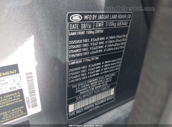 SALWR2EF1GA108620 2016 LAND ROVER RANGE ROVER SPORT Black Вид підкапотного простору
