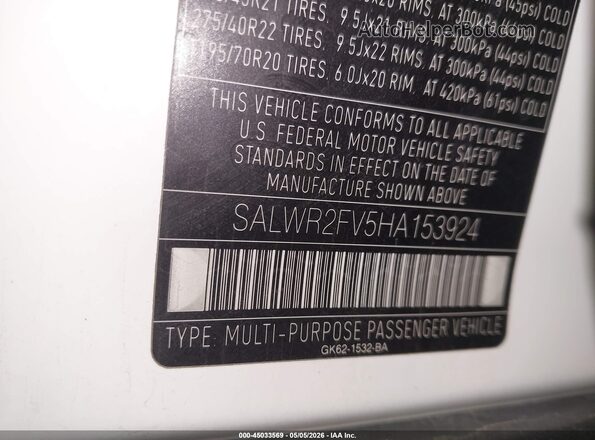 SALWR2FV5HA153924 2017 LAND ROVER RANGE ROVER SPORT Белый 