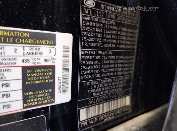 SALWR2FV7HA673011 2017 LAND ROVER RANGE Черный Вид подкапотного пространства