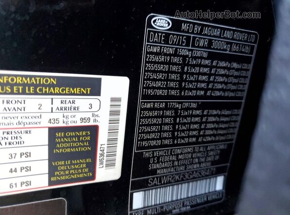 SALWR2KF3GA636471 2016 LAND ROVER RANGE Черный Вид наклейки с VIN-кодом