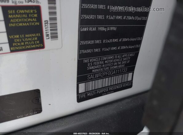 SALWR2PF0GA111733 2016 LAND ROVER RANGE ROVER SPORT White 