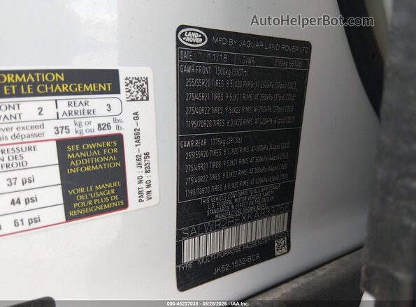 SALWR2REXKA833756 2019 LAND ROVER RANGE ROVER SPORT White 