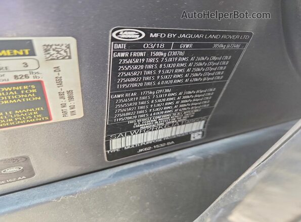 SALWR2RK6JA198605 2018 LAND ROVER RANGE Gray 