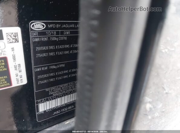 SALWR2RV0KA827559 2019 LAND ROVER RANGE ROVER SPORT Black Engine compartment view