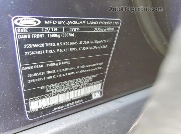 SALWR2RV0KA839386 2019 LAND ROVER RANGE Blue 