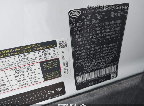 SALWR2RV2JA410314 2018 LAND ROVER RANGE ROVER SPORT White Vista del compartimento del motor