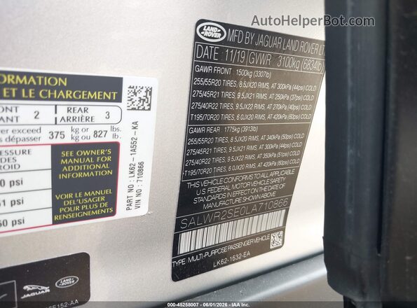 SALWR2SE0LA710866 2020 LAND ROVER RANGE ROVER SPORT Black Vista del compartimento del motor