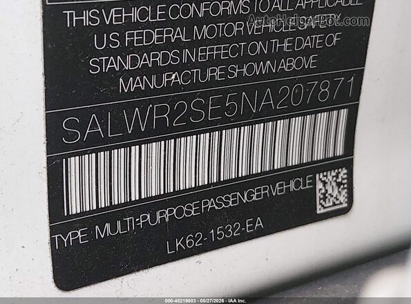 SALWR2SE5NA207871 2022 LAND ROVER RANGE ROVER SPORT White 