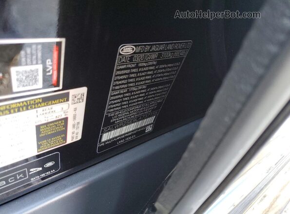 SALWR2SE9LA737158 2020 LAND ROVER RANGE Black Вид наклейки з VIN-кодом