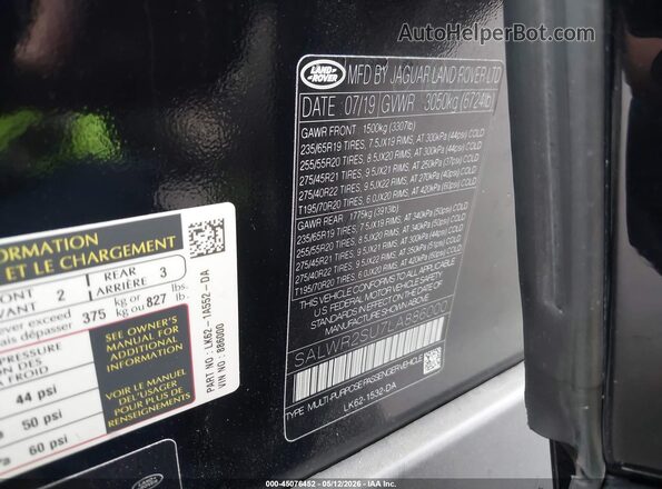 SALWR2SU7LA886000 2020 LAND ROVER RANGE ROVER SPORT Black ძრავის განყოფილების ხედი