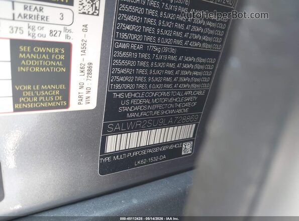 SALWR2SU9LA728869 2020 LAND ROVER RANGE ROVER SPORT Gray 